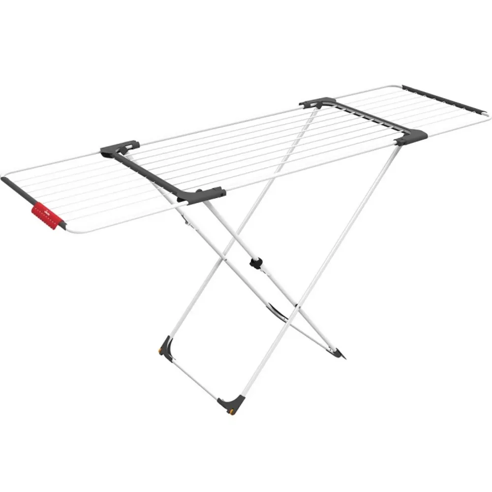 endedero Extensible de Acero y Aluminio, Espacio de Tendido de 11 hasta 20m, Soporte para Artículos Pequeños, Dimensiones...
