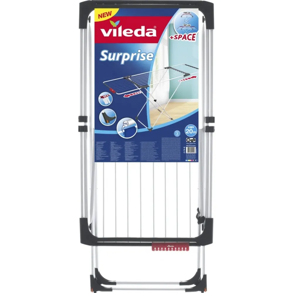 endedero Extensible de Acero y Aluminio, Espacio de Tendido de 11 hasta 20m, Soporte para Artículos Pequeños, Dimensiones...