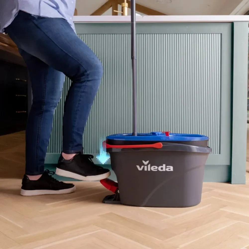 Mopa rotativa Vileda, dos cámaras, sistema de centrifugado, barra plegable, fácil limpieza de esquinas, turbo H2prO + 2 ca...