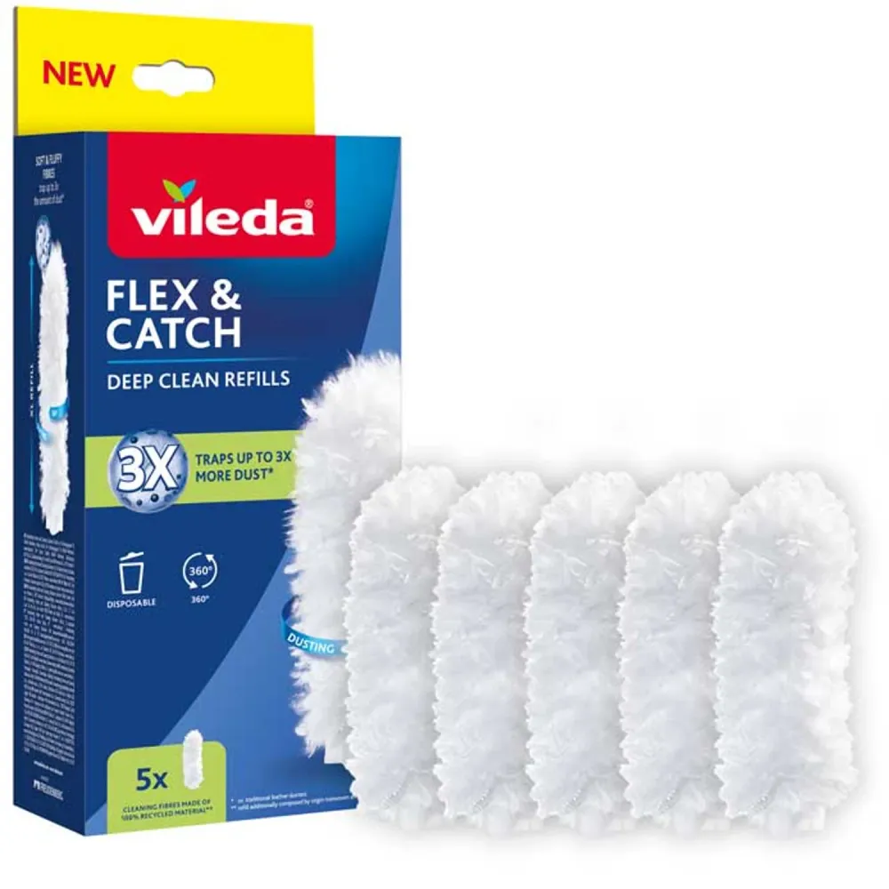 Recambios de escoba Vileda Flex&Catch, 5 piezas, 100% fibra reciclada, recambio 360