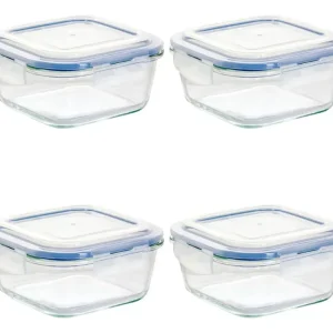 4 Contenedor Hermético Vittori Vidrio Cuadrado Grande 800 Ml