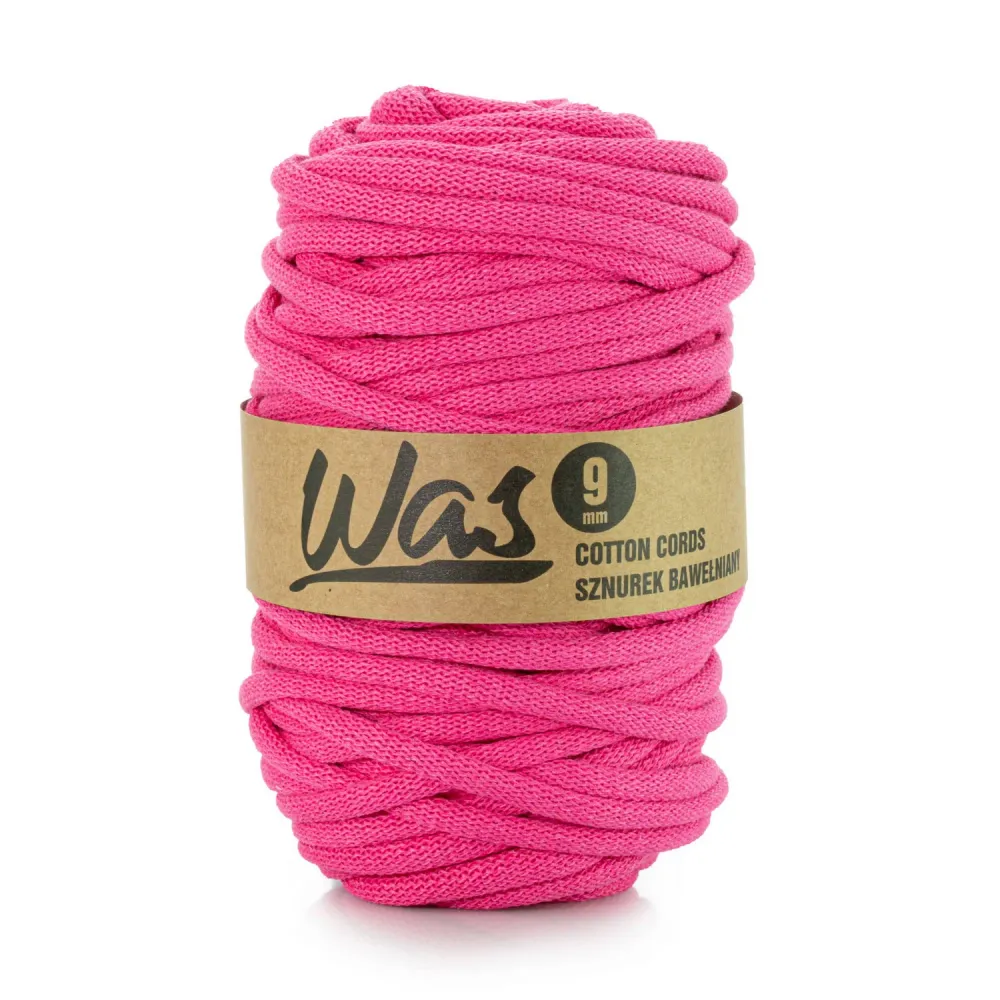 WAS Cordón de algodón con alma de poliéster, Trenzado, 9 mm, 50 m, Color fucsia