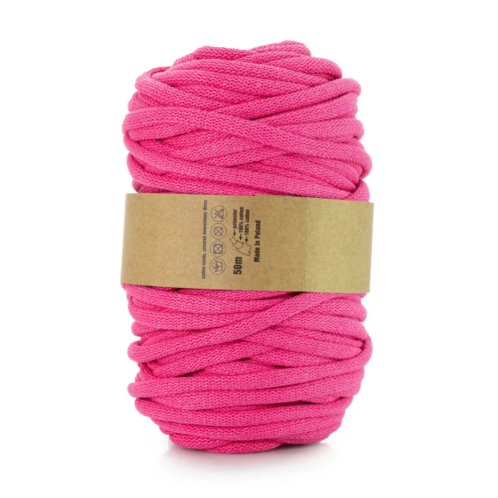 WAS Cordón de algodón con alma de poliéster, Trenzado, 9 mm, 50 m, Color fucsia