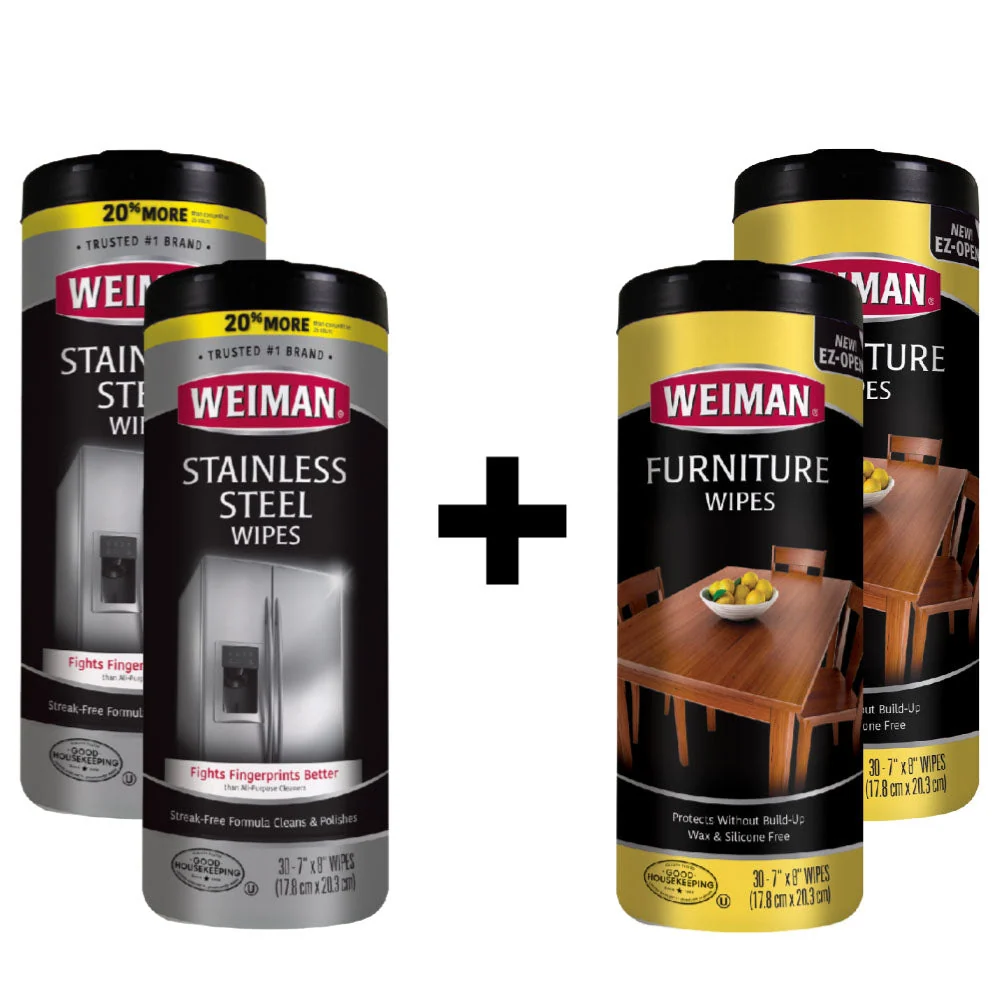 Kit de 2x Toallitas Acero Inoxidable Weiman 30 Un + 2x Toallitas Madera Weiman 30 Un
