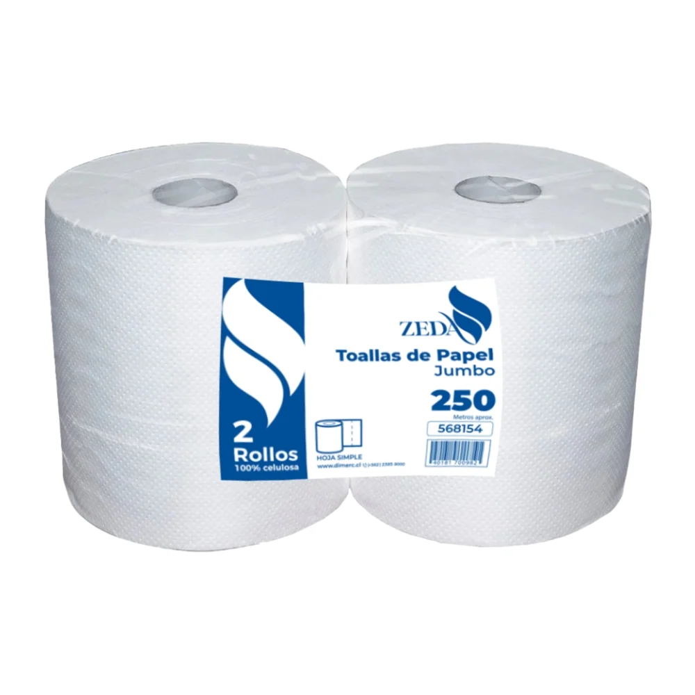 Toalla De Papel Hoja Simple 2 Rollos 250 Mt ZEDA