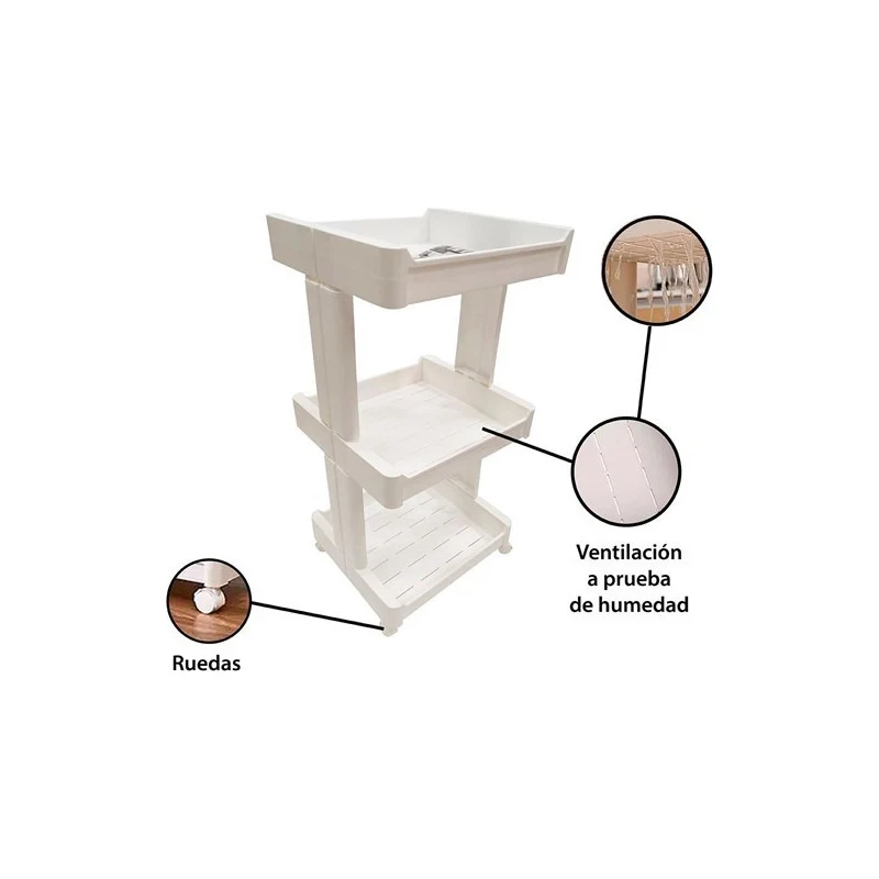 Mueble Estanteria De Plastico 3 Estantes Bandeja Con Rueda Blanco Zona Ofertas