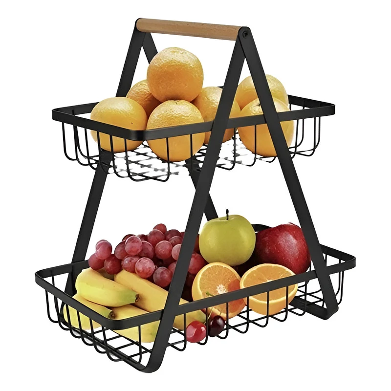 Organizador De Metal 2 Bandejas Frutero Multiuso Nuevo Negro Zona Ofertas