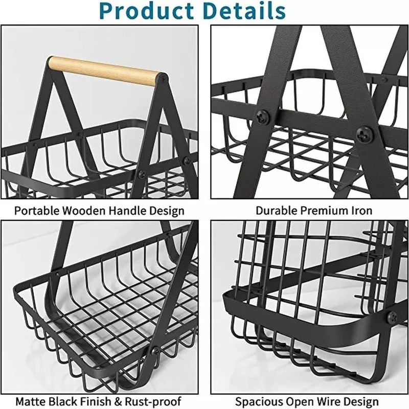 Organizador De Metal 2 Bandejas Frutero Multiuso Nuevo Negro Zona Ofertas