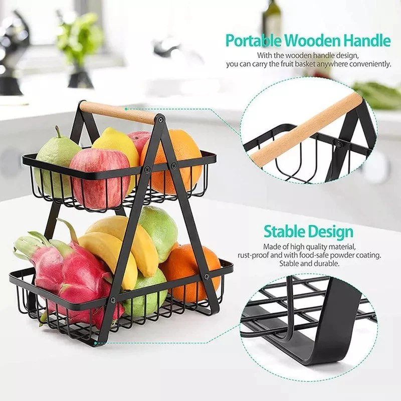 Organizador De Metal 2 Bandejas Frutero Multiuso Nuevo Negro Zona Ofertas