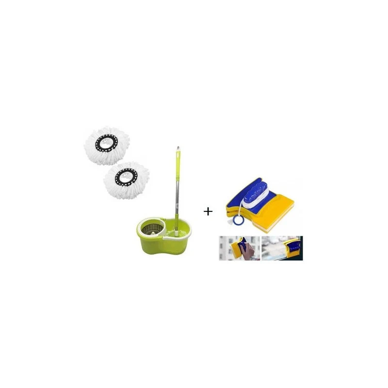 Pack Balde Mopa Giratoria + Limpia Vidrios Magnetico Oferta Verde Zona Ofertas