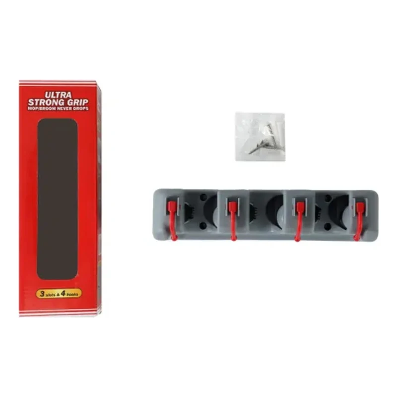 Soporte De Escobas Con 3 Lugares Gris Zona Ofertas