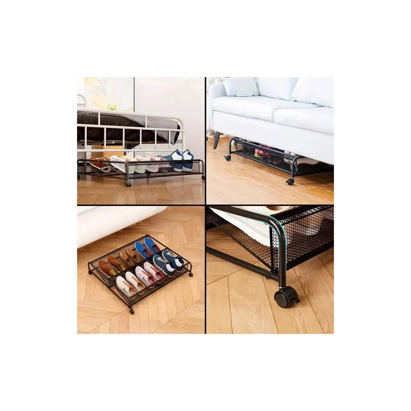 Zapatera Bajo Cama 6pares Organizador Calzados Metal Ruedas Negro Zona Ofertas