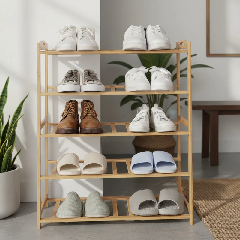 Zapatera De 5 Niveles Bambú Medidas 67 X 27 X 86 Cm Zona Ofertas