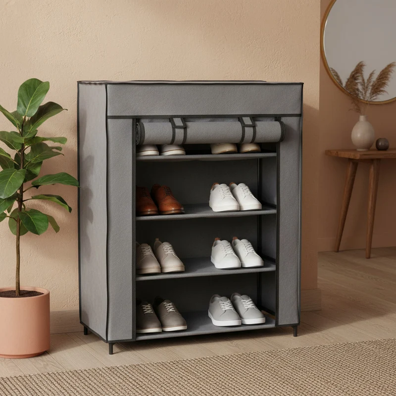 Zapatera De Tela Con Estantes 55x55x27cm Gris X Zona Ofertas