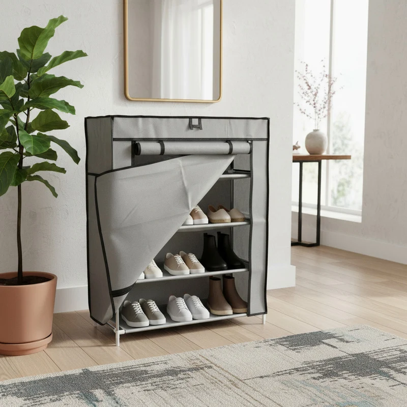 Zapatera De Tela Con Estantes 72x52x27cm Gris Gris Zona Ofertas