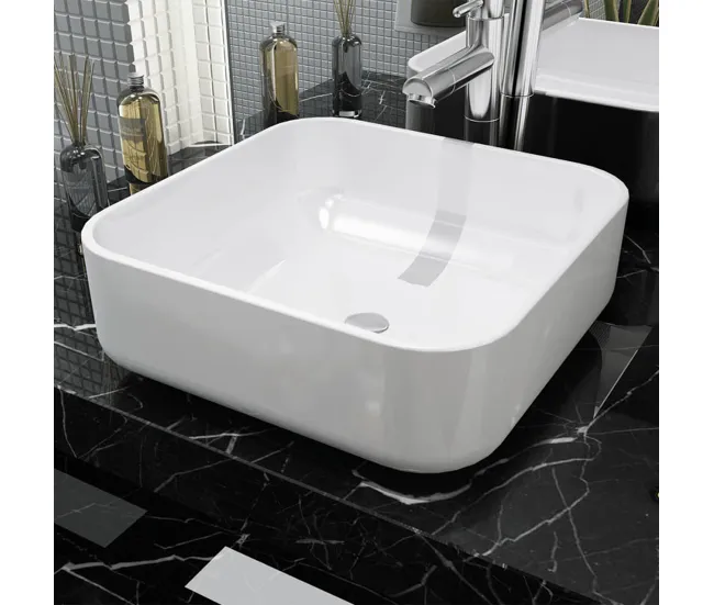 Antimanchas Lavabo - Lavamanos cuadrado de cerámica negro 38x38x13,5 cm