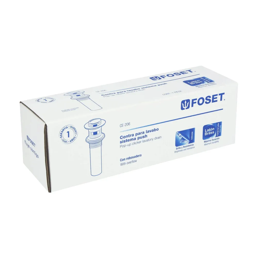 Contra p/lavabo con rebosadero, sistema push, cromo, 1-1/4" con Protector UV