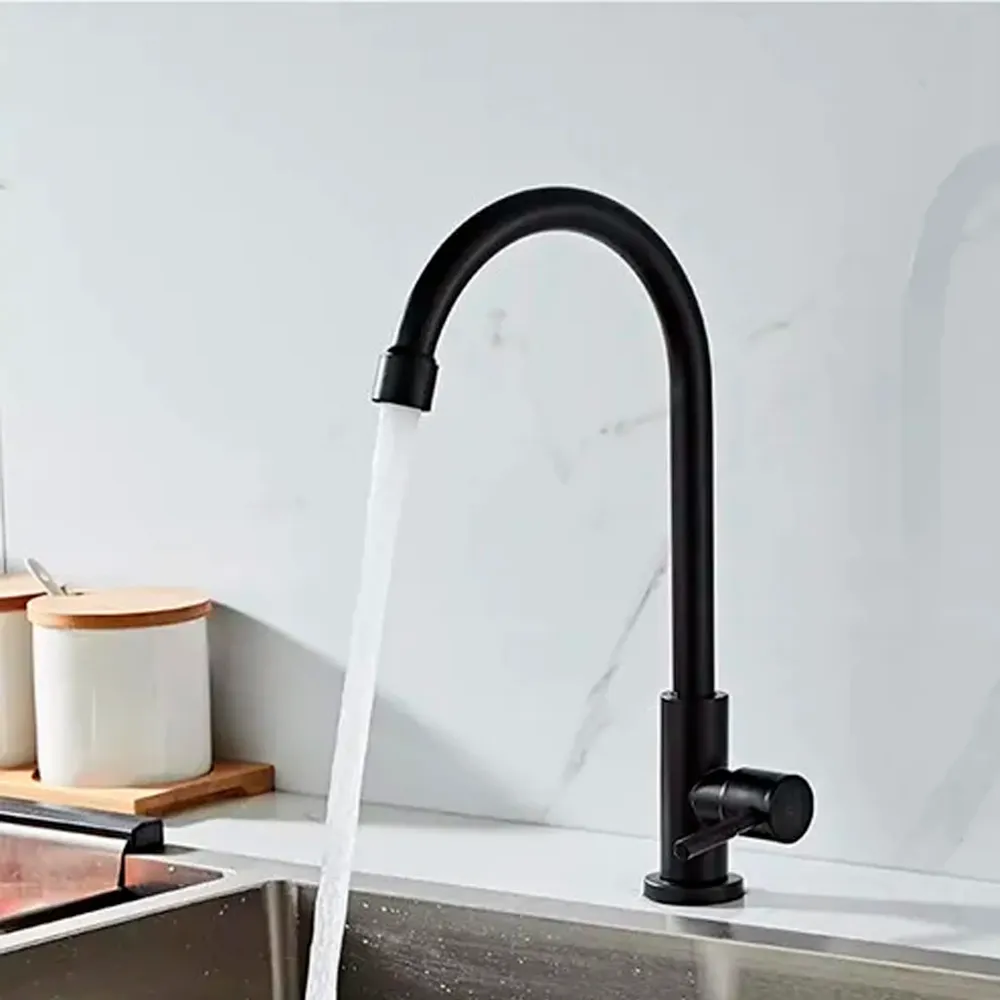 Griferia Lavaplatos Agua Fria Cuello Ganso Negro Mate 3L