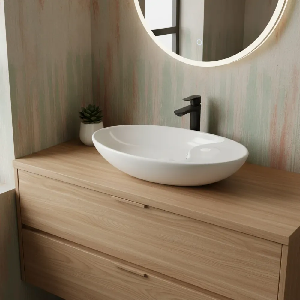 Lavabo de apoyo blanco con rebosadero 73.5x39 H.13 cm Apto para Lavado en Frío