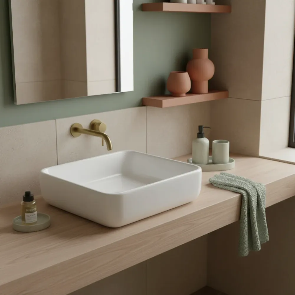 Lavabo de apoyo cuadrado sin rebosadero Linpha Sanitary cm 40x40