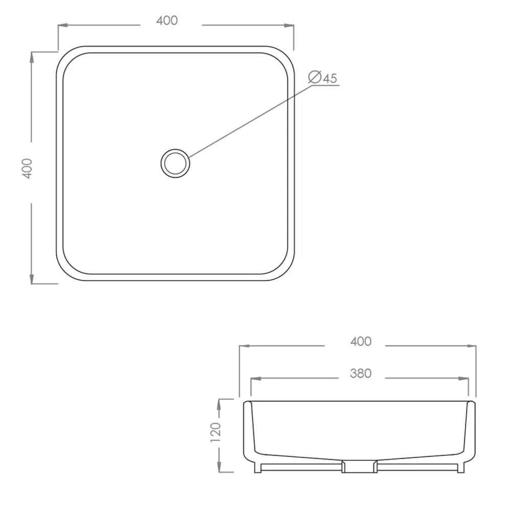 Lavabo de apoyo cuadrado sin rebosadero Linpha Sanitary cm 40x40