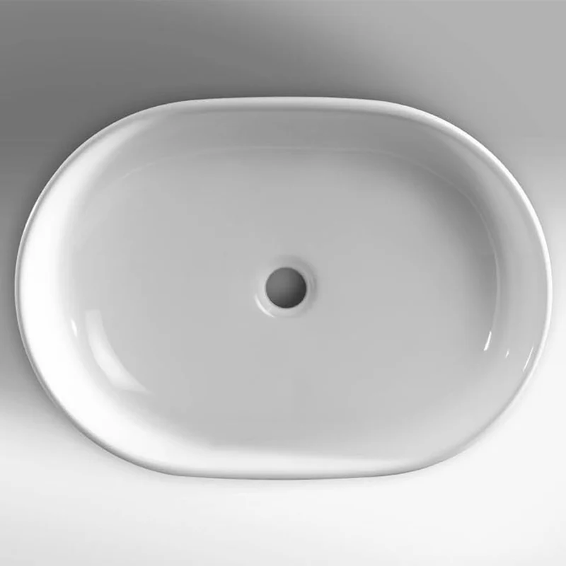 Lavabo de apoyo ovalado en cerámica blanca 58x41 con borde fino