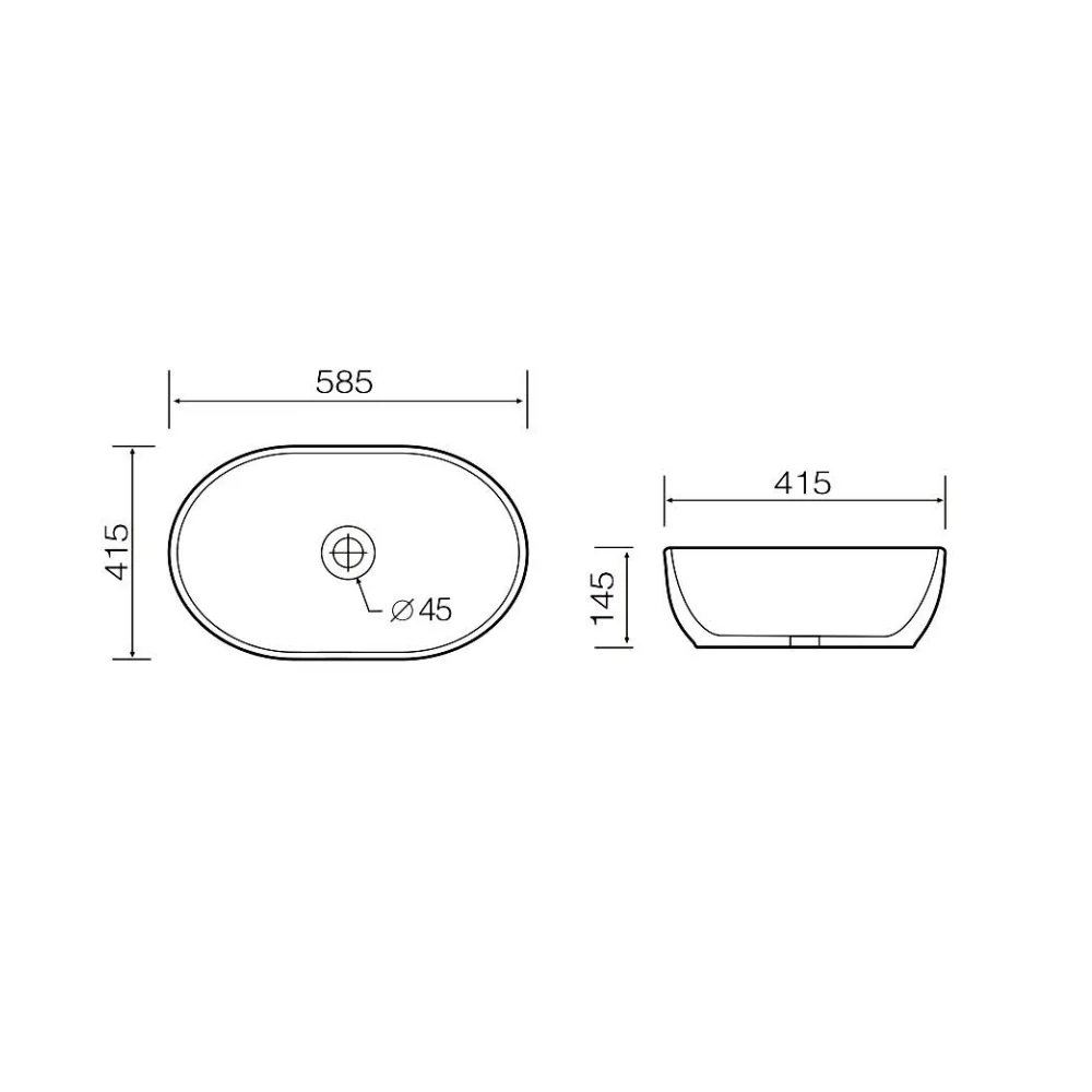 Lavabo de apoyo ovalado en cerámica blanca 58x41 con borde fino