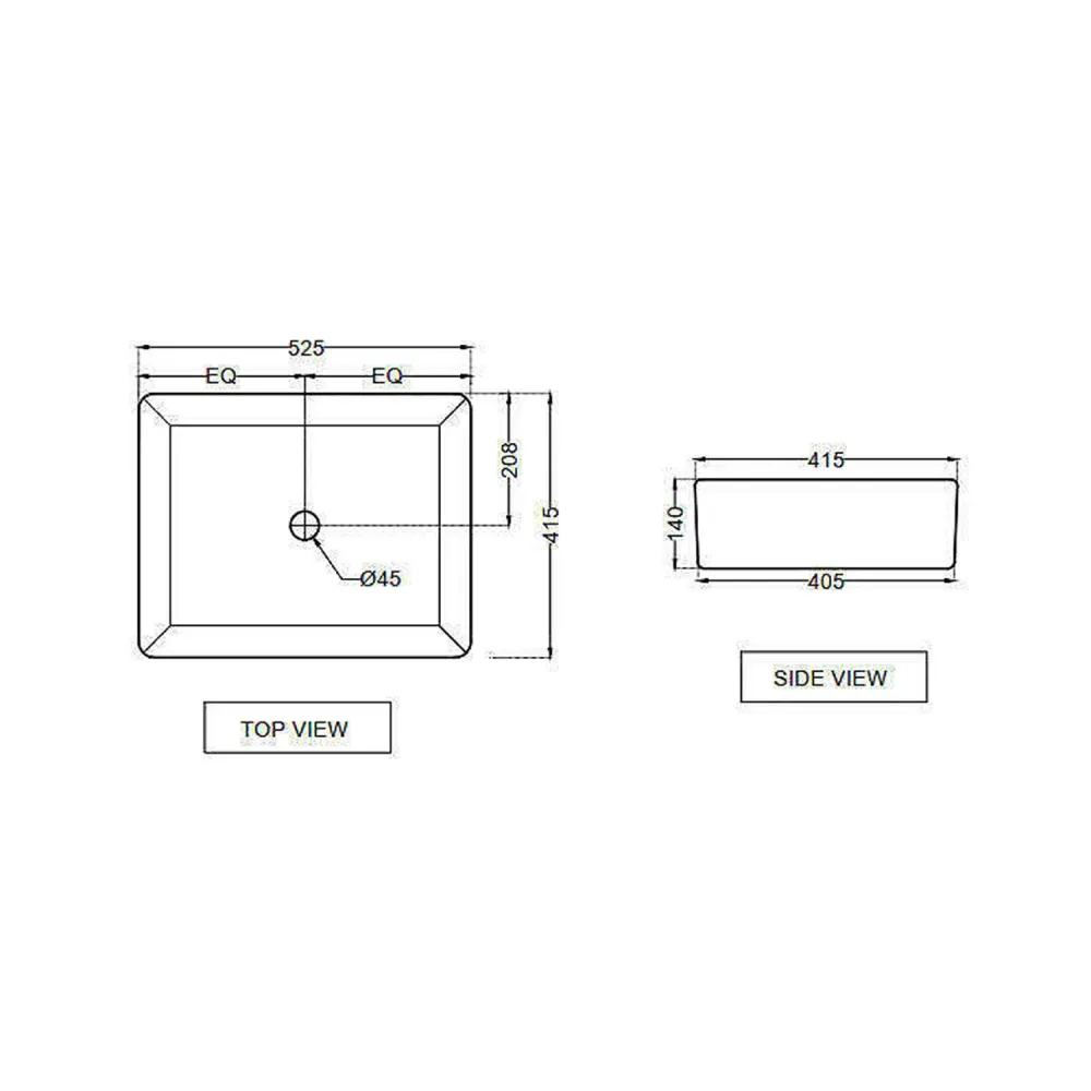 Lavabo da appoggio rettangolare ceramica nero opaco cm 53x42