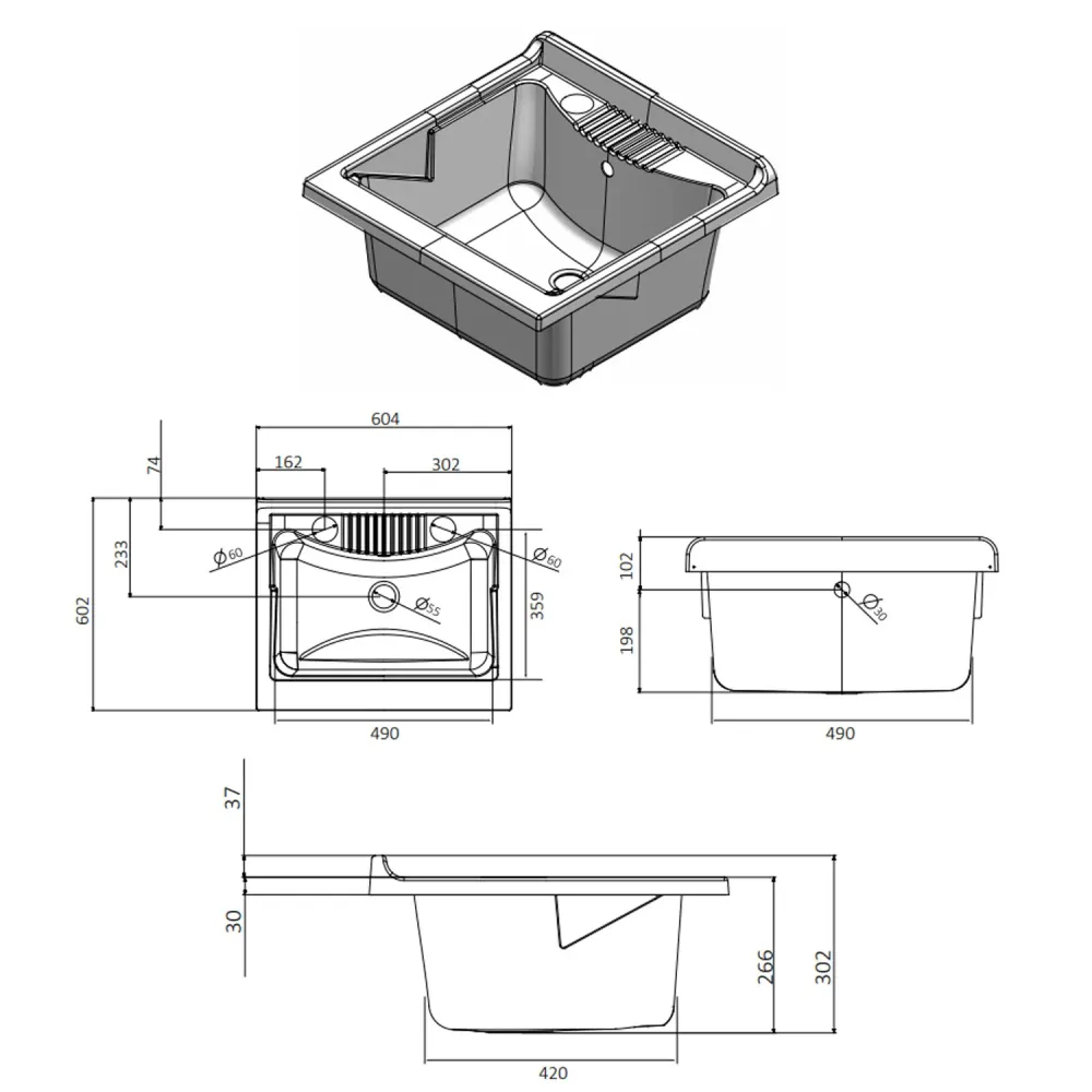 Lavadero para exteriores con mueble de plástico y apertura de persiana cm 60x60