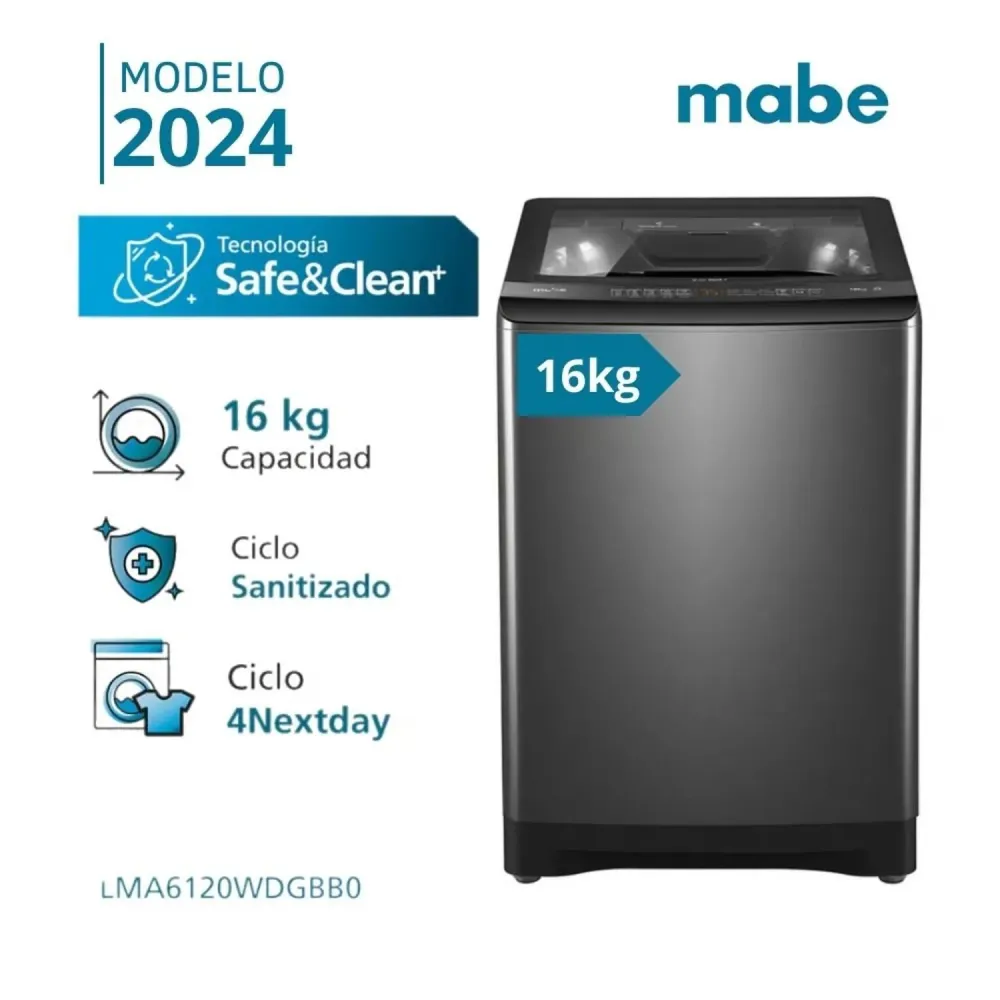 Lavadora Automática 16 Kg Diamond Grafito Mabe - LMA6120WDGBB0 Apto para Lavado en Frío