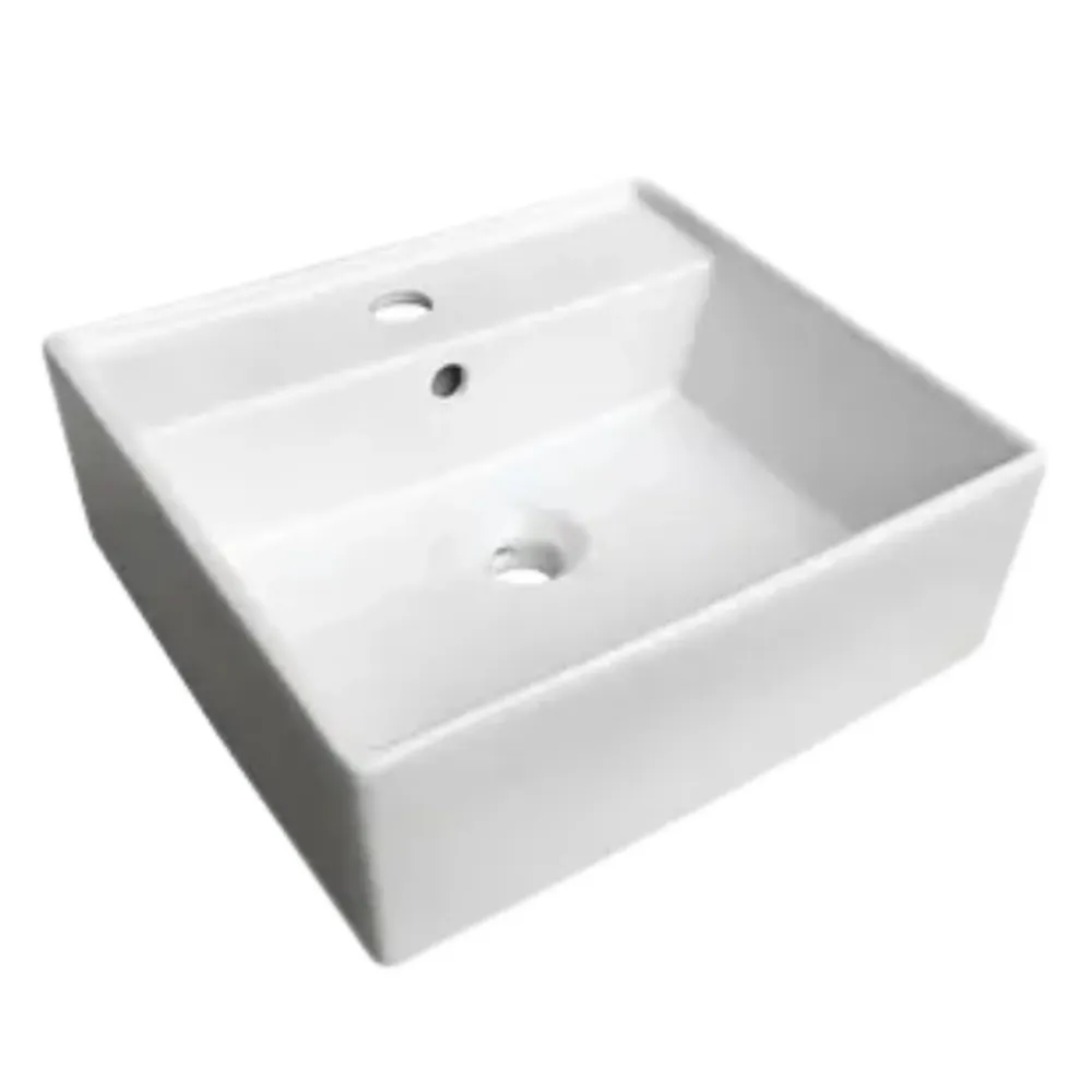 Lavamanos tipo Bowl Cerámico Cuadrado Blanco – 47 × 47 × 15 cm para Ropa Blanca y de Color