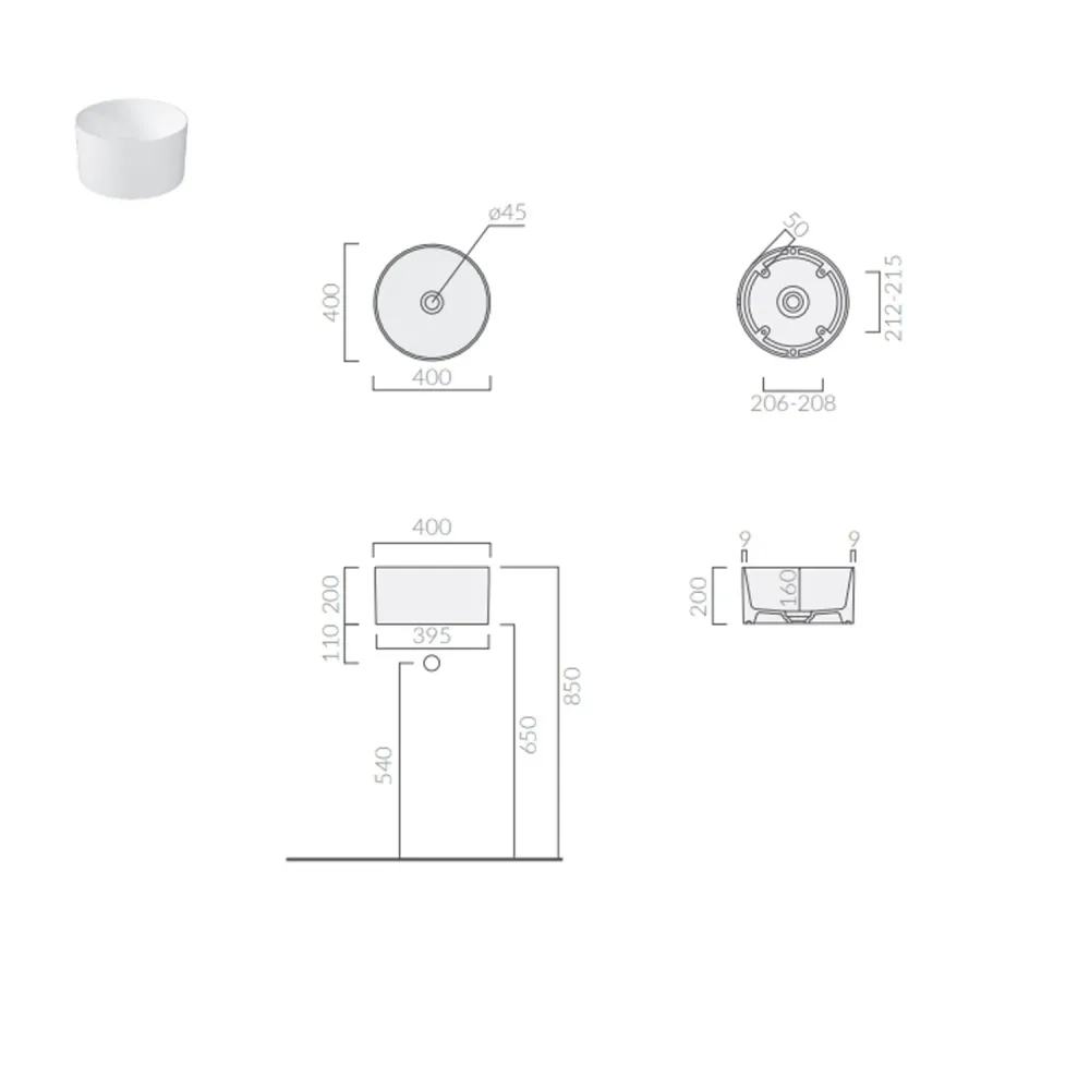 Lavandino da appoggio/sospeso cm diam.40x20h serie Core di Ceramica Galassia - Bianco lucido