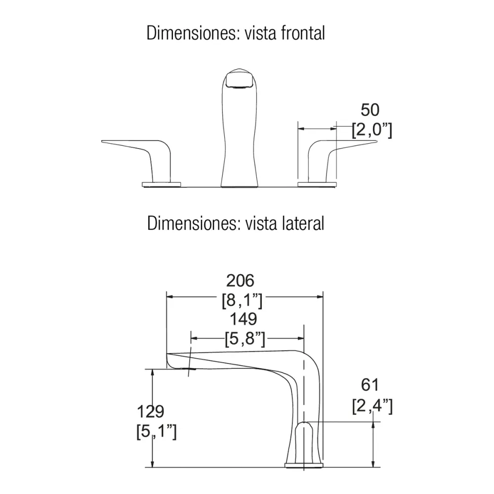 MEZCLADORA DE LAVABO 8" 12" NAUTILLA M-1006