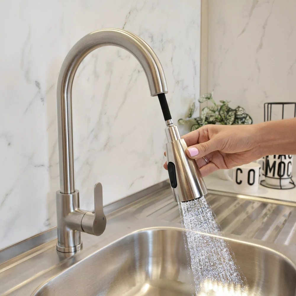 Monomando Lavaplatos Extraíble Veletri Inox Satinado Apto para Lavavajillas