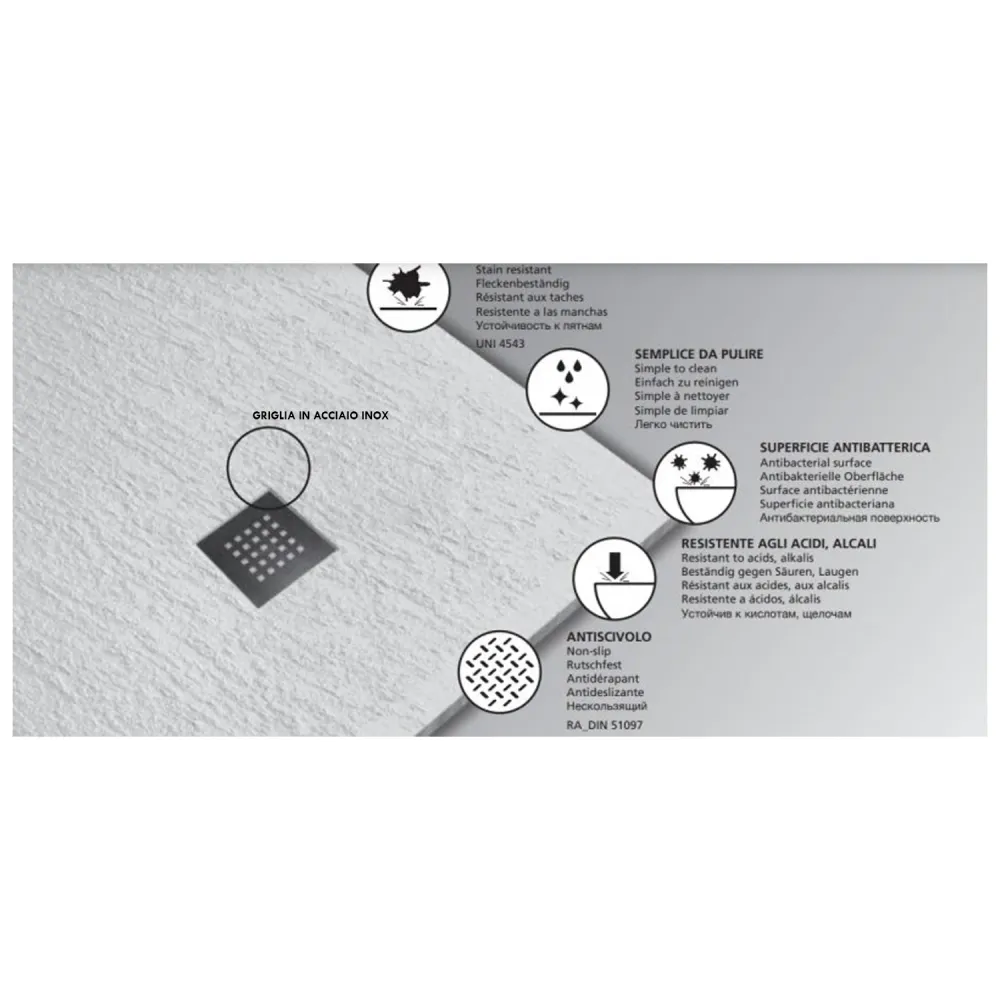 Plato de ducha de cerámica alta presión efecto piedra original 100x80 color blanco Petra H3 Pack de 6 Unidades
