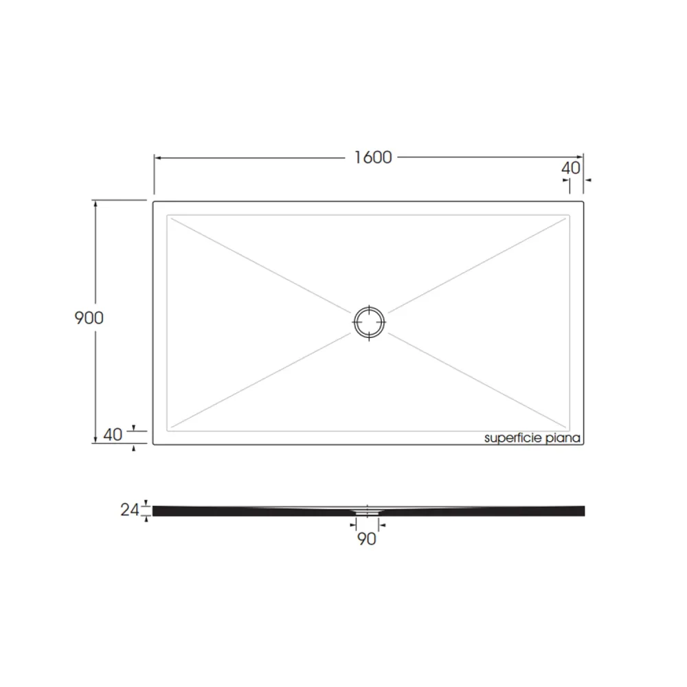 Plato de ducha rectangular de cerámica modelo SoloDue cm 160x90 negro luminoso